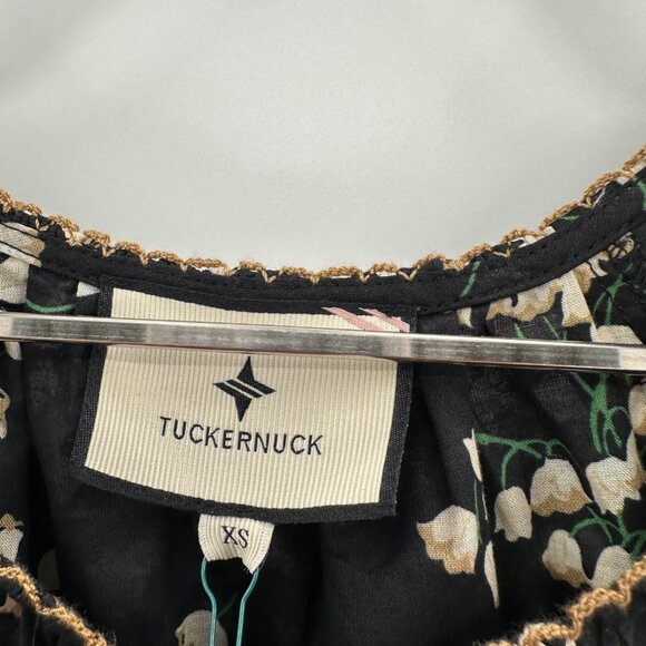 Tuckernuck Black Tossed Floral Mimi Midi Dress XS 100% Cotton A-Line Puff Sleeve - Picture 8 of 11